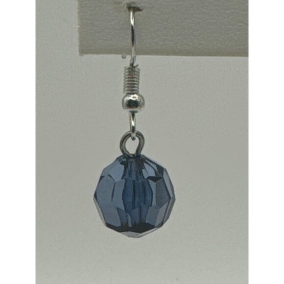 Handmade Blue Crystal Bead Dangle Earrings for Women Silver Plated Hooks - Picture 3 of 4